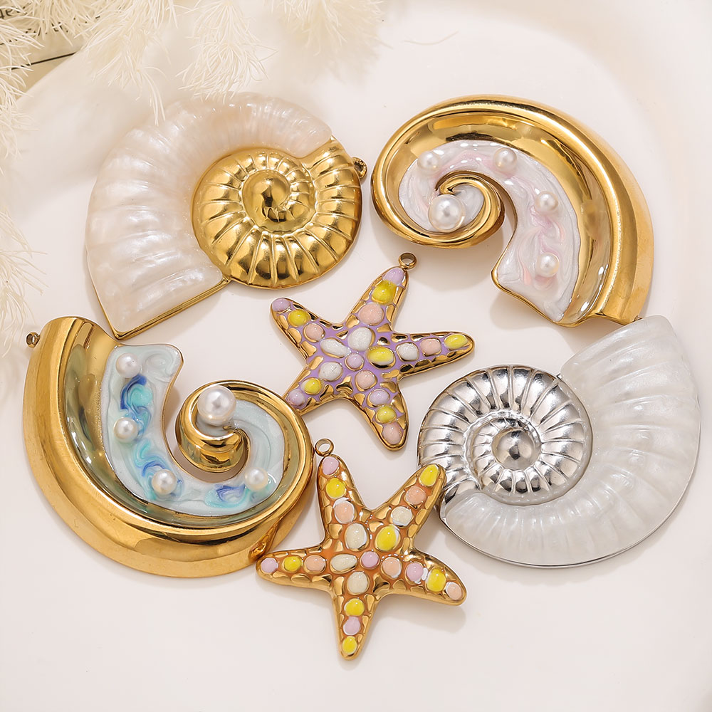 Jewelry Making Materials Wholesale - 2PCS Pearl Conch Starfish Stainless Steel