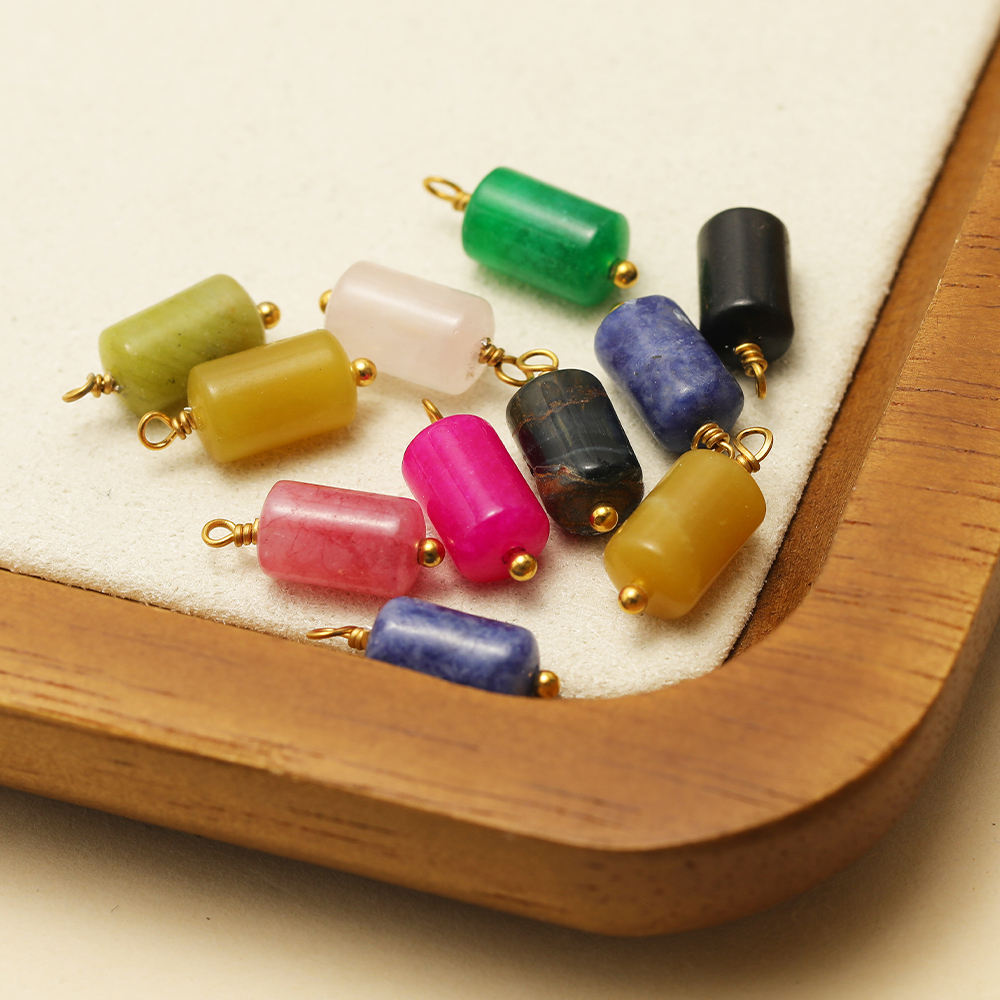 Jewelry Making Materials Wholesale - 10pcs Stainless Steel Natural Stone Charms