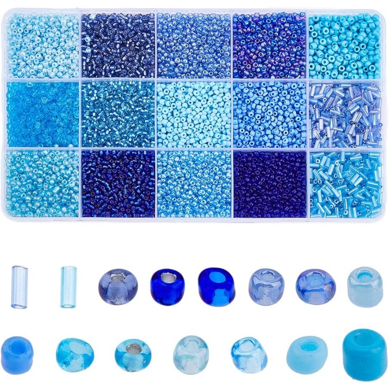 15000Pcs 15 Styles Blue Seed B - Seed Bead Tube 评论和价格