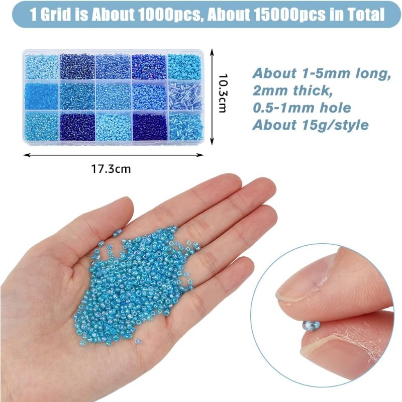 15000Pcs 15 Styles Blue Seed B - Seed Bead Tube 评论和价格