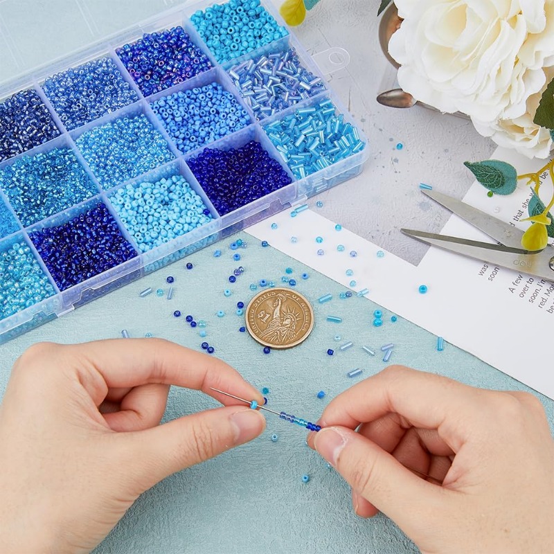 15000Pcs 15 Styles Blue Seed B - Seed Bead Tube 评论和价格