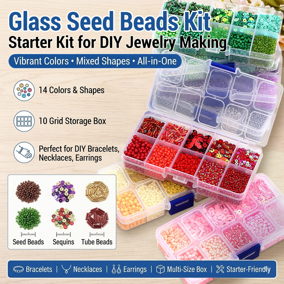 Glass Seed Beads Kit Sequins T - Seed Bead Tube 评论和价格